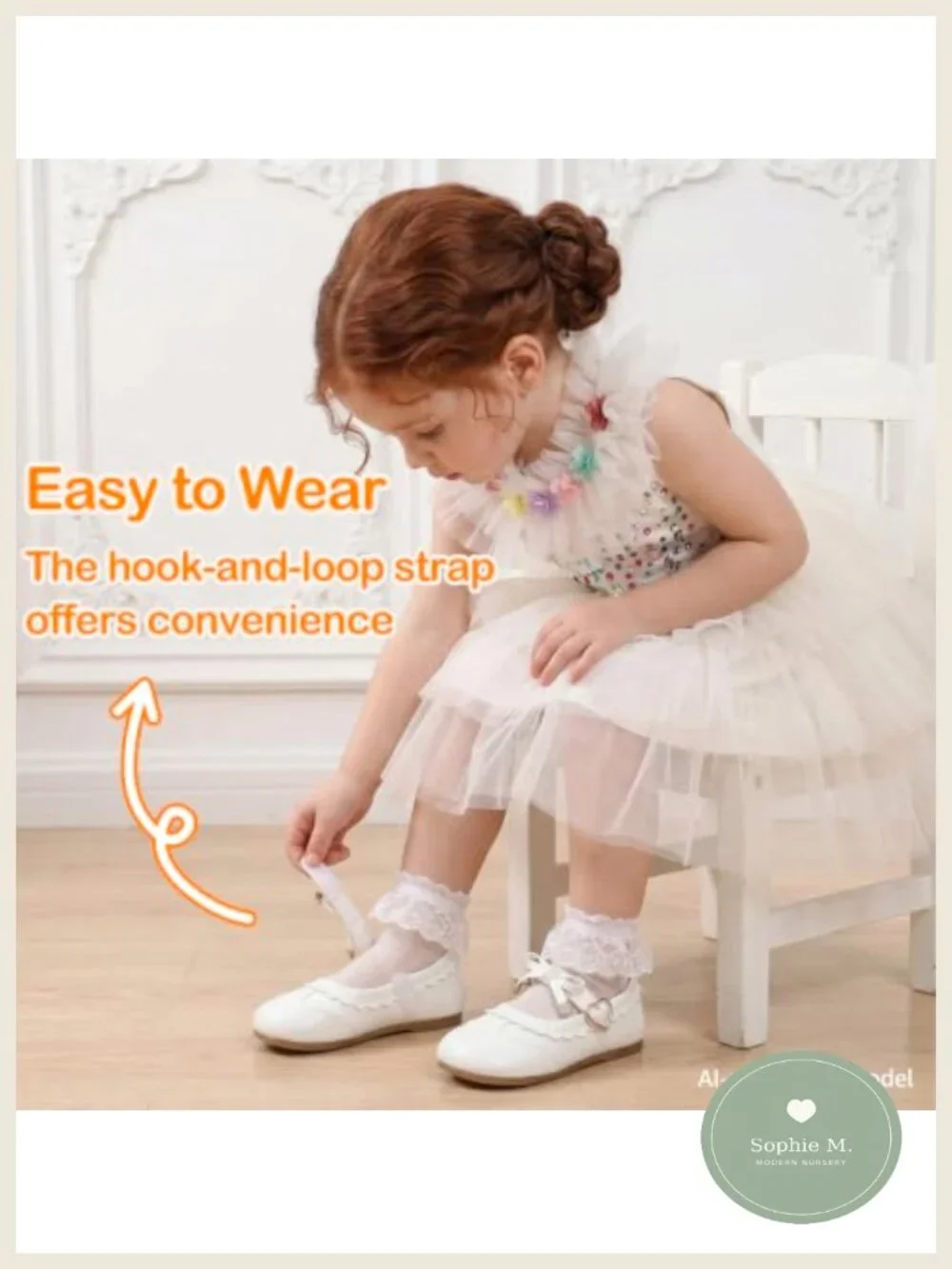 Toddler Mary Jane Flats Hook & Loop Bow Dress Shoes Non-Slip